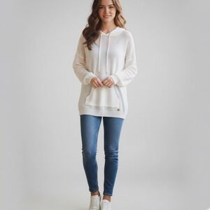 Michael Kors White Hooded oversized Sweater with Kangaroo front pocket - Size S